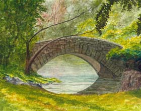 Gastron Bridge - NYC tranquil natural spot; Centeal Park.(Painitng by Larry Weis)